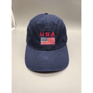 VTG Cobra Caps USA Flag Embroidered Strap back Hat Blue